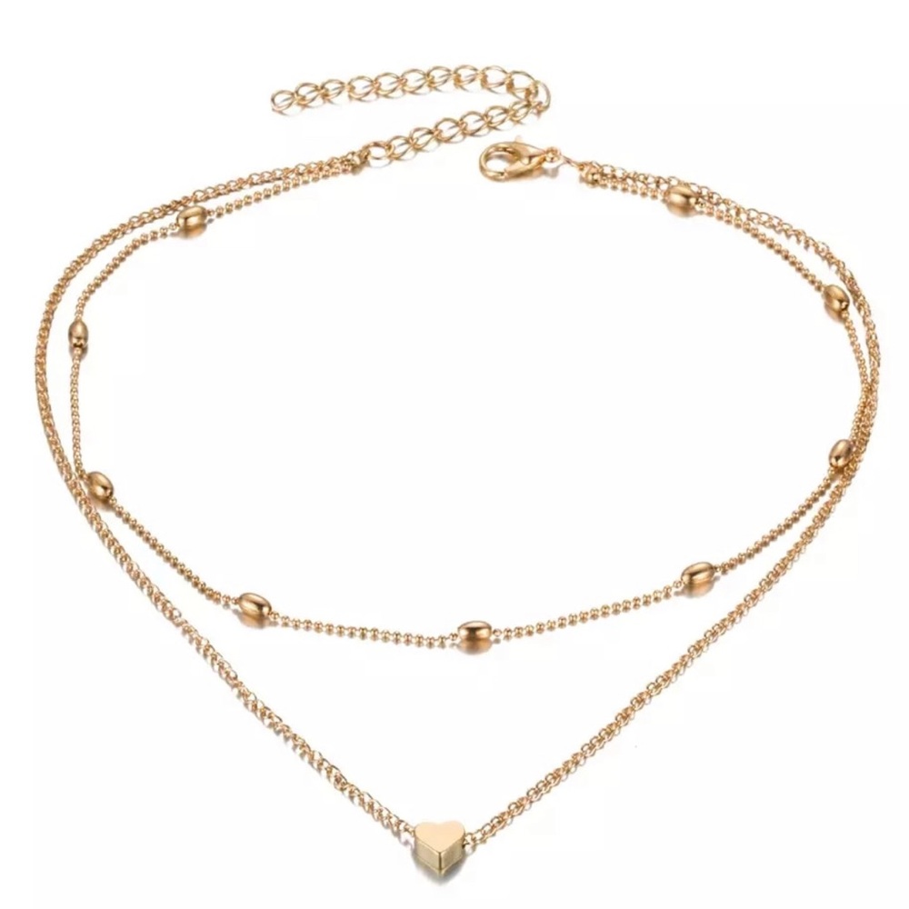 Gold Double Layered Heart Choker Necklace